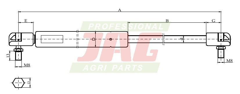 JAG99-1029 Siłownik gazowy JAG, MASSEY FERGUSON 3389556M2 3389556M1