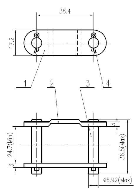 38.4VF1 Spinka łańcucha przenośnika wciągającego ROLLON-SOLID