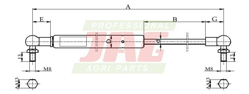 JAG99-1001 Siłownik gazowy JAG, MASSEY FERGUSON 3384671M1 JAG JAG99-1001