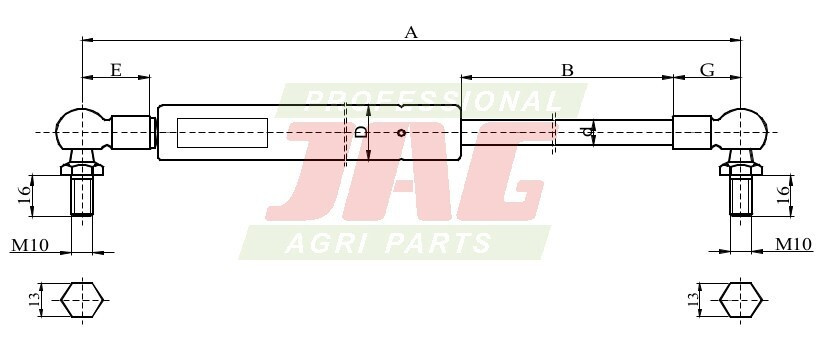JAG99-1042 Siłownik gazowy JAG, CNH 134621098 47335077