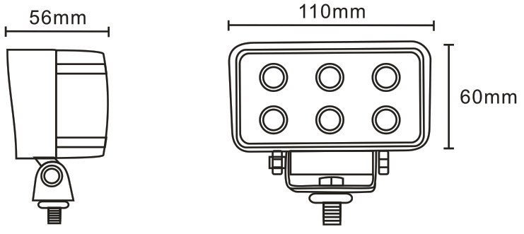 JAG96-0015 Lampa robocza LED, 18W, 10-30V, 6 EPISTAR LEDx3W, FLOOD, Prostokątna