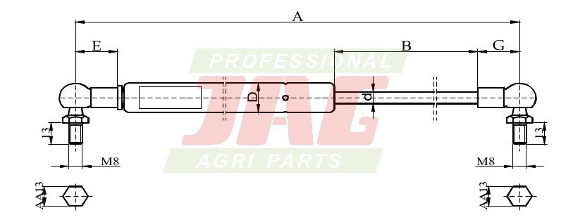 JAG99-1097 Siłownik gazowy, NEW HOLLAND 83952266 81878231