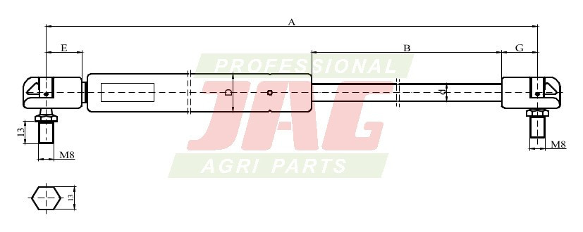 JAG99-1016 Siłownik gazowy JAG, FENDT X800420490000 X800420439000
