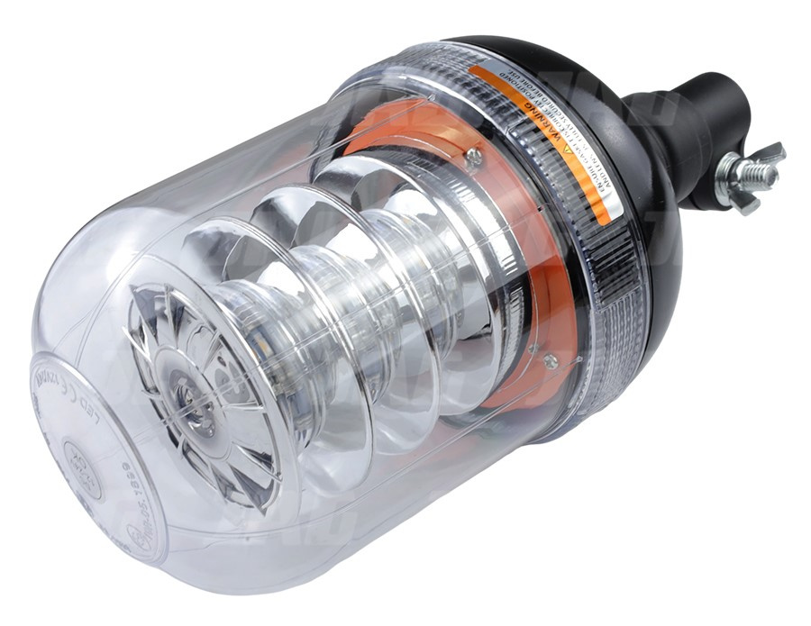 JAG96-0082 Lampa Błyskowa LED, 54W, 9-30V, R10, R65, 18LEDx3W, Uchwyt na elastyczny trzpień, Klosz bezbarwny-kolor pomarańczowy