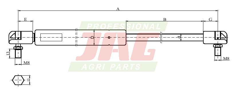 JAG99-1019 Siłownik gazowy JAG, RENAULT 7700005276 NEW HOLLAND 83952213