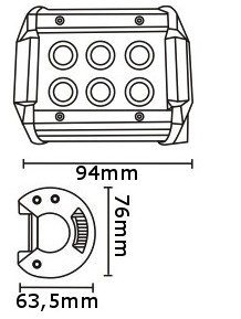 JAG96-0037 Lampa robocza LED, 18W, 10-30V, 6 CREE LEDx3W, SPOT, Listwa podwójna JAG