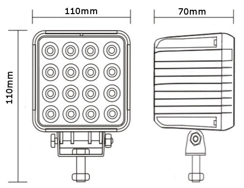 JAG96-0007 Lampa robocza LED, 48W, 10-30V, 16 EPISTAR LEDx3W, FLOOD