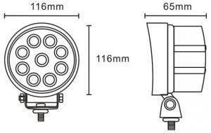 JAG96-0028 Lampa robocza LED, 27W, 10-30V, 9 EPISTAR LEDx3W, FLOOD, Okrągła