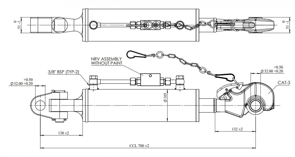 JAG98-1632 Łącznik górny hydrauliczny kat.3-3, 665-905mm JAG98-1632 Łącznik górny hydrauliczny kat.3-3, 665-905mm